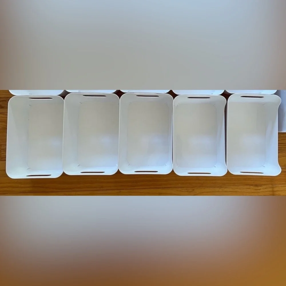Set Of 5 Stackable White Storage Bins